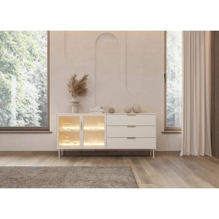 Komoda 180 cm kaszmir z szufladami + LED przeszklona LIMA